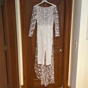 Long sleeve bridal lace jumpsuit